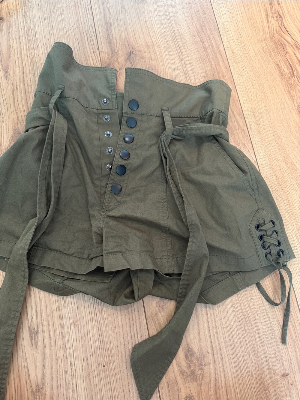 Marissa Webb Olive High-Waist Lace-Up Utility Shorts - Picture 5 of 9